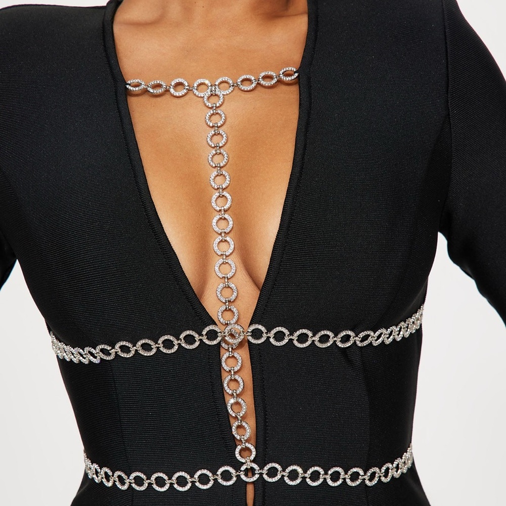 Black Dress with Silver Chain Detail
